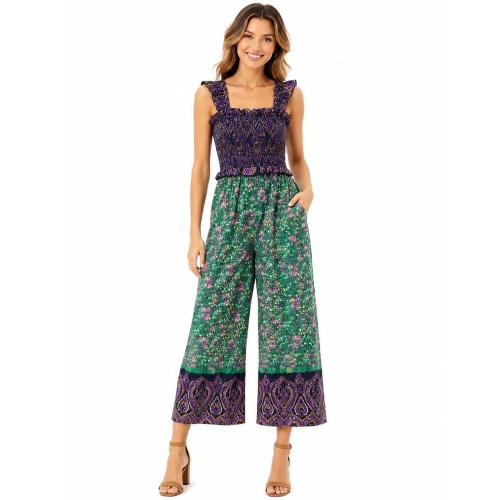 NWT Urban Outfitters Smocked Wide Leg Jumpsuit Size Small Boho Floral Small